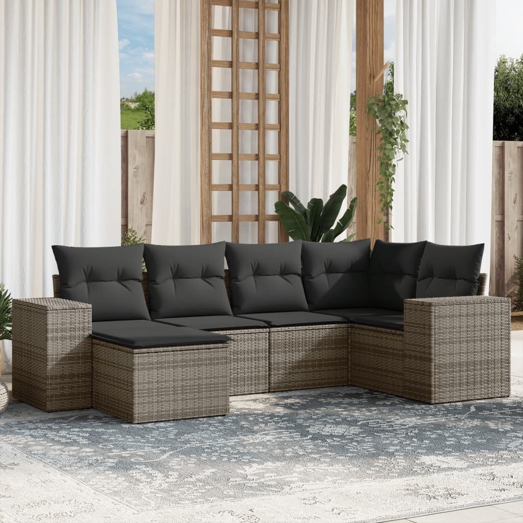 Maison Exclusive - 6-tlg. Garten-Sofagarnitur mit Kissen Grau Poly Rattan