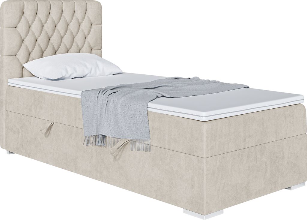 MEBLINI Boxspringbett mit Bettkasten - Gepolstert Einzelbett mit Matratze und Topper - Polsterbett mit Stauraum - Bett mit Kopfteil - Stauraumbett ...