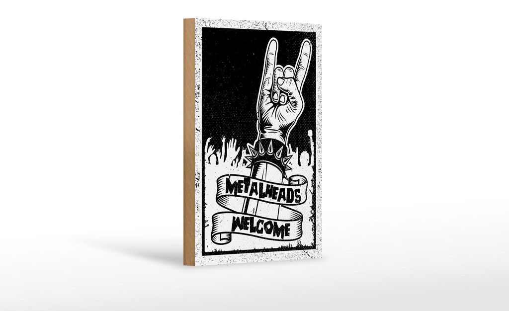 Holzschild Spruch 20x30 cm Metalheads welcome Stachelarmband Deko Schild