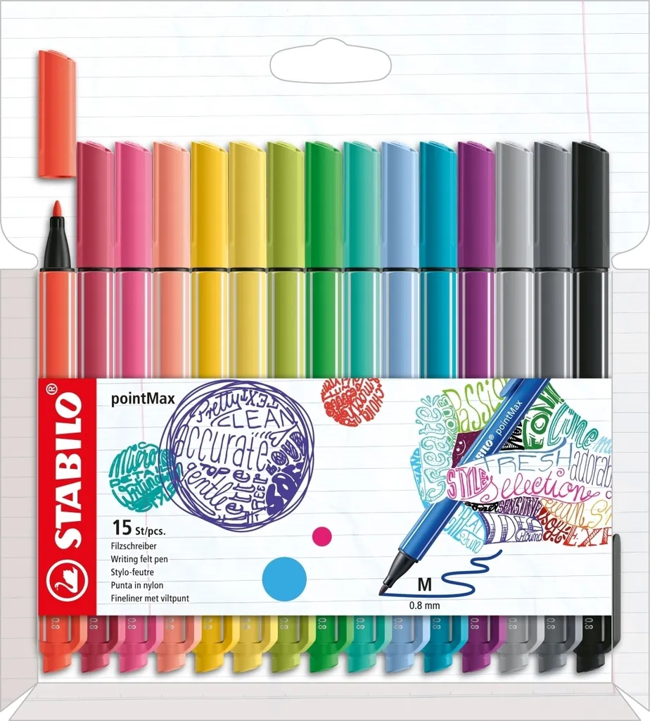 Feutre pointe nylon 0,8 mm pointMax Étui 15 couleurs Haute Performance VE