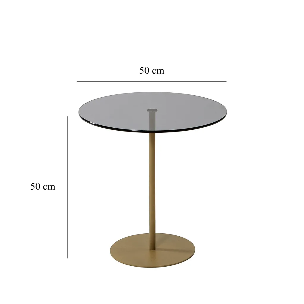 Petite Table d'Appoint Stable et Incassable en Verre Or 50x50x50 cm