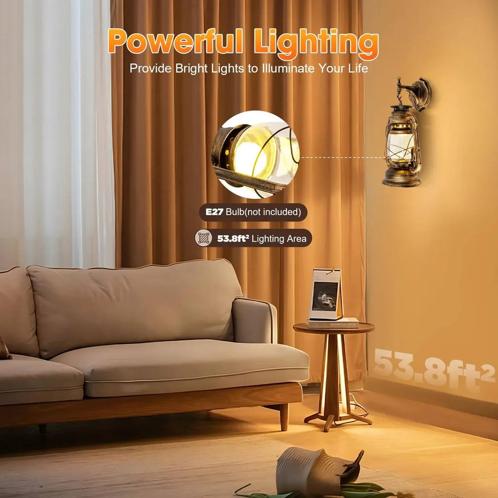 Applique Murale Vintage Dimmable Fer Bronze pour Éclairage Modulable - 5