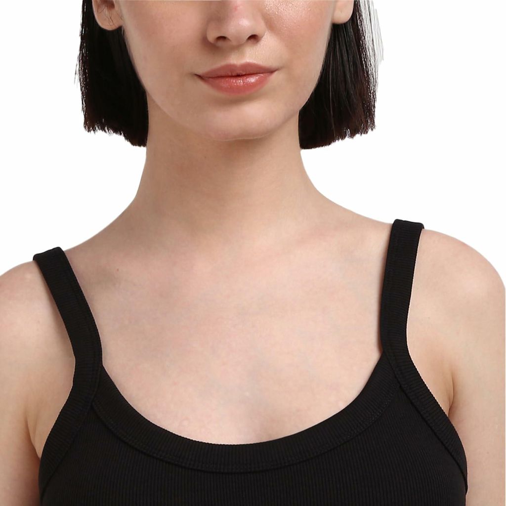 Calvin Klein Damen Kleid Schwarz mit dünnen Trägern, minimalistisch, ohne Muster