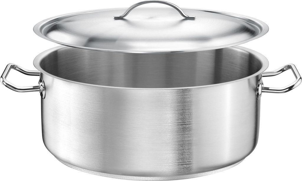 TOMGAST Niedriger Topf 32 cm PRO mit Deckel – Hochwertiger Kochtopf für Eintöpfe, Saucen und Beilagen