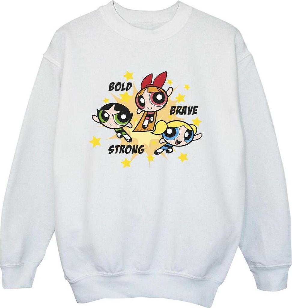 The Powerpuff Girls Jungen Mädchen Mutig Tapfer Stark Sweatshirt BI52381 (104) (Weiß)