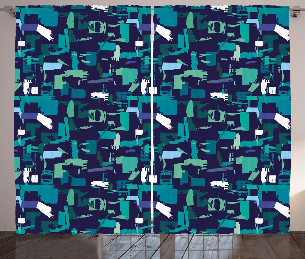 Rideau déco salon indigo et sarcelle pour grande fenêtre 280 x 225 cm