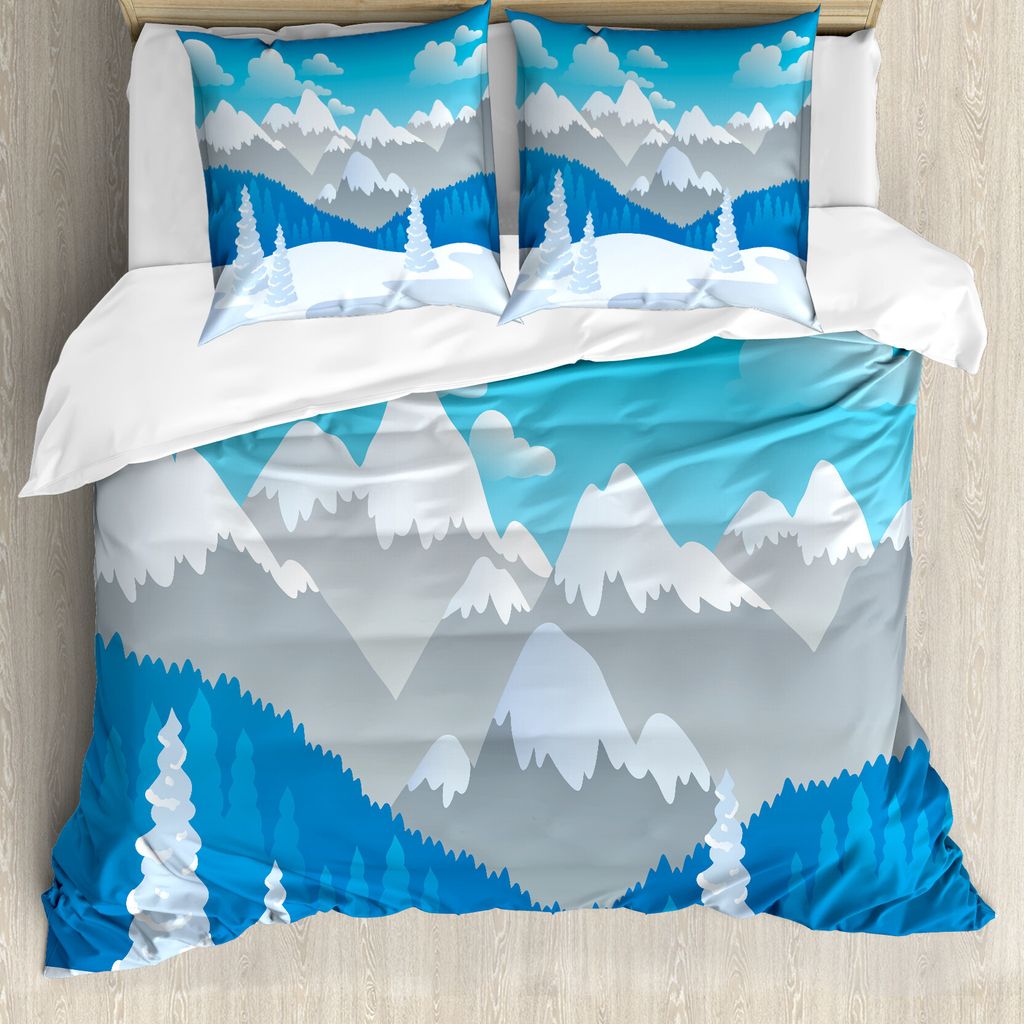 ABAKUHAUS Snowy-Bäume Bettbezug Set für Einzelbetten, Schneebedeckte Berge, Milbensicher Allergiker geeignet mit Kissenbezug, 155 cm x 220 cm - 8...