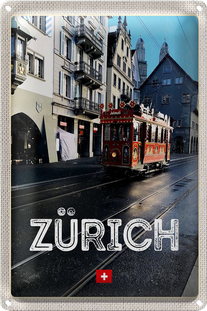 Blechschild Reise 20x30cm Zürich Schweiz Jelmoli Straßenbahn