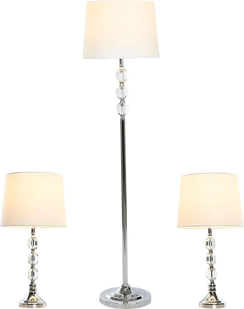 Lampadaire de Salon Moderne Blanc et Argent 150 cm - Ensemble de 3 Pièces
