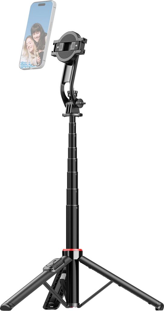 Ausziehbares Selfie-Stick-Stativ fuer Telefon, max. Laenge 130 cm, mit abnehmbarem magnetischem Telefonclip, Fernausloeser, 1/4-Zoll-Schraube, Tele...