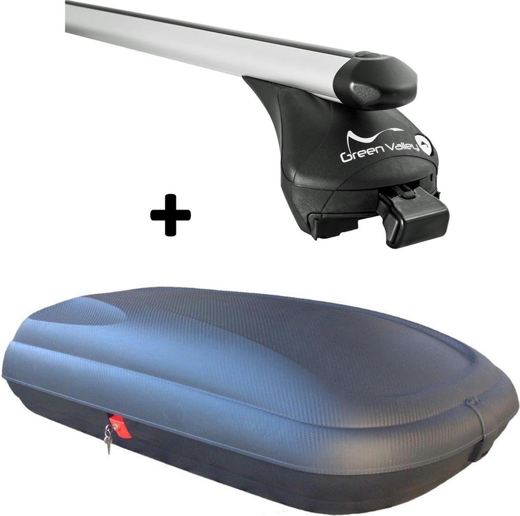 Dachbox VDPCA320 320Ltr carbonlook + Relingträger Alu kompatibel mit für Ford Tourneo Courier ab 13