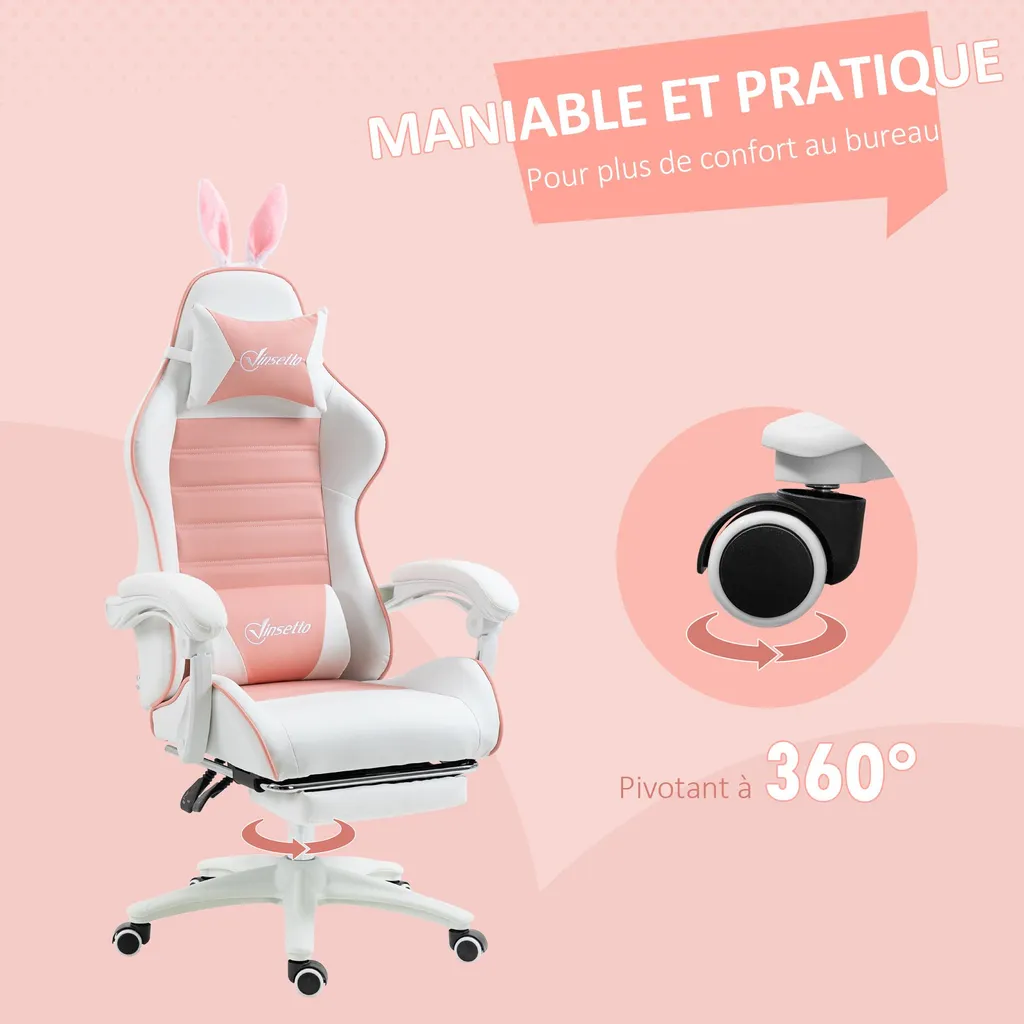 Siège Gaming pour Streaming Rose Confortable avec Dossier Réglable - 7