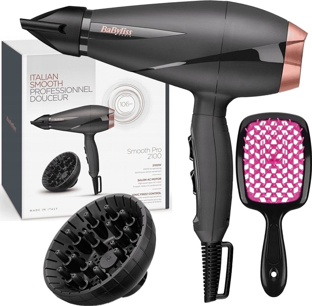 Suszarka BABYLISS 6709DE + Szczotka do włosów czarno-różowa Zdjęcie produktu 1