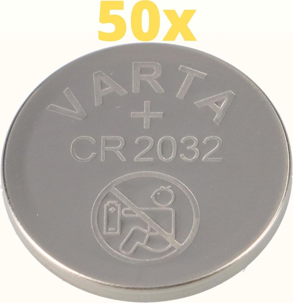 A close-up of a Varta CR2032 lithium coin cell battery.