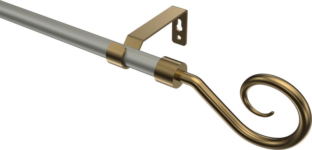 Interdeco Gardinenstange / Vorhangstange Chrom matt / Messing Antik, Typ Olymp Allegra (Spirale), 16 mm Ø 1-läufig, 540 cm