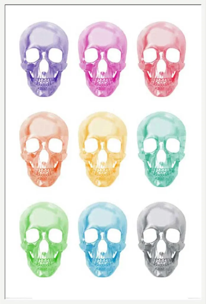 Affiche Crânes Pop Art Encadrée Shinsuke : Cadre Blanc Prêt à Poser Anti-Reflet