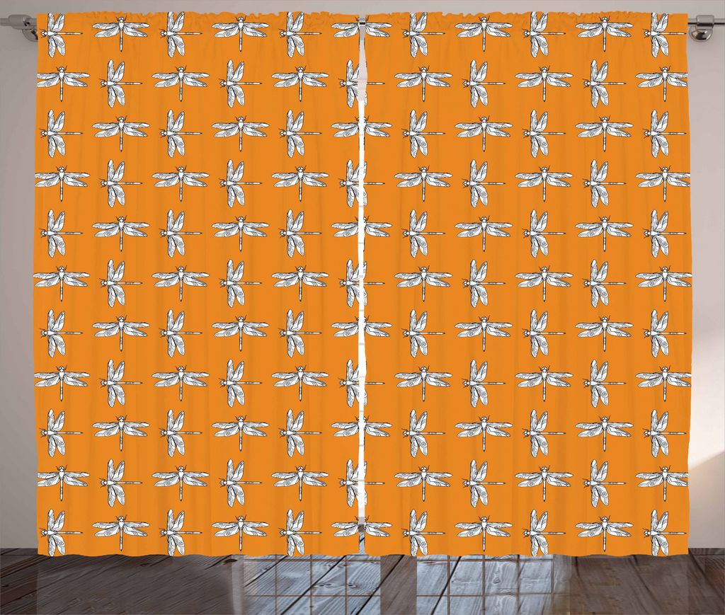 ABAKUHAUS Libelle Rustikaler Gardine, Wildlife Sketch Bug, Schlafzimmer Kräuselband Vorhang mit Schlaufen und Haken, 280 x 175 cm, Orange Schwarz ...