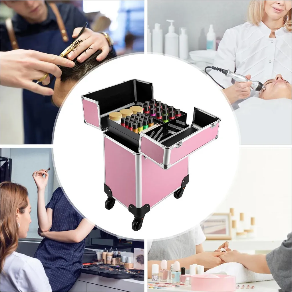 Mallette de Maquillage Trolley à Roulettes 360° et Manche Télescopique