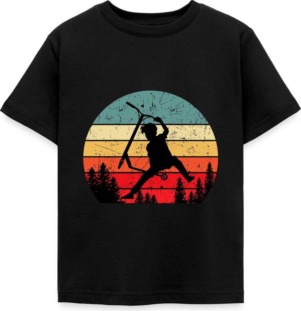 Spreadshirt Scooter Roller Stunt Freestyle Kinder T-Shirt, 110/116 (5-6 Jahre), Schwarz