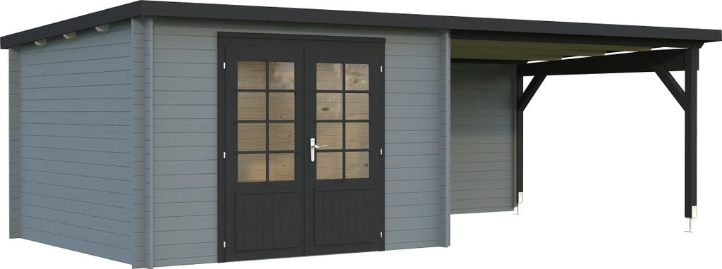 Palmako Gartenhaus Ella 8,7 + 10,0 m² - 28 mm hellgrau/anthrazit lackiert