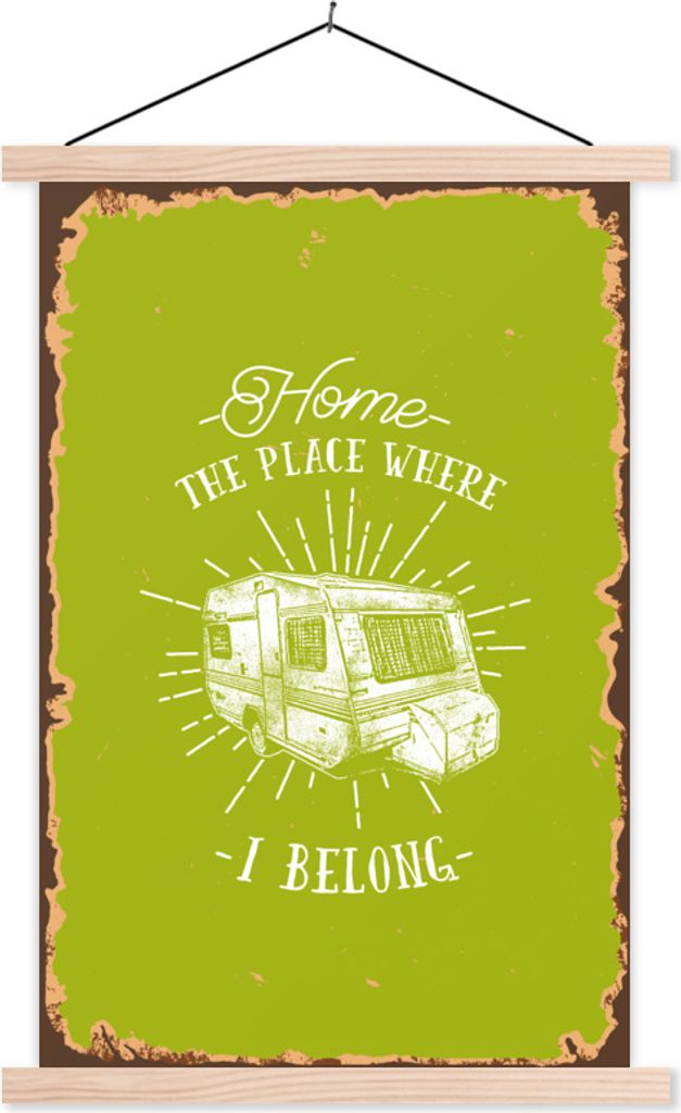 MuchoWow Textilposter Vintage - Wohnwagen - Grün 60x90 cm mit holzfarbenen Rahmen - Textil