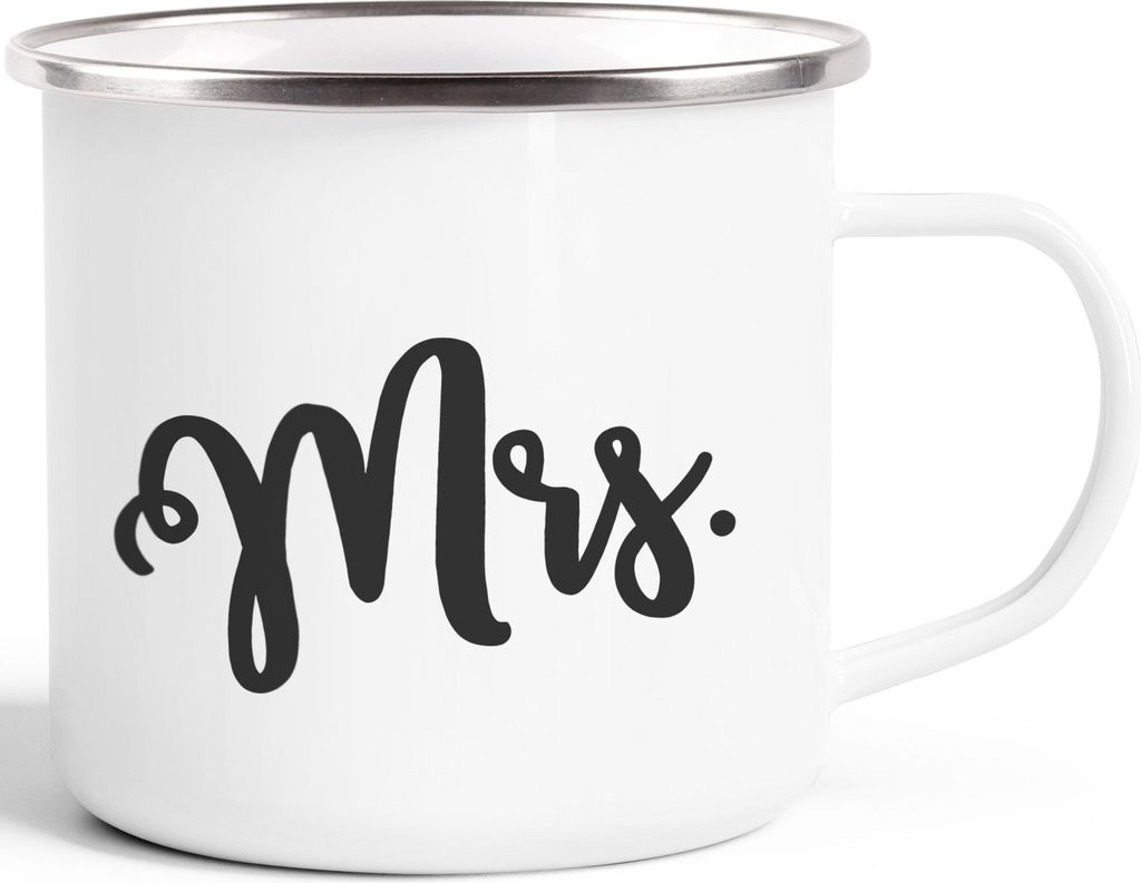 Emaille-Tasse Aufdruck Mr Mrs Partner-Geschenk Produktbild 