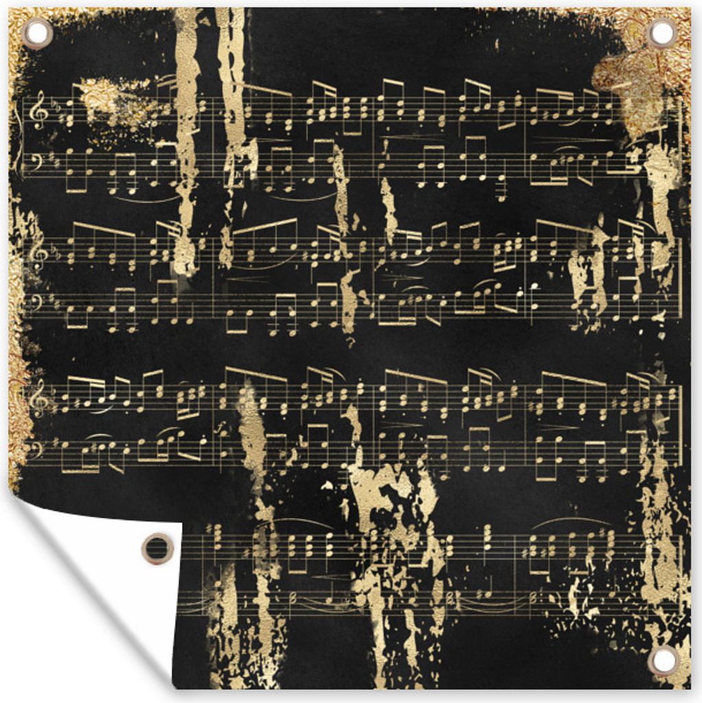 MuchoWow 50x50 cm Outdoor-Poster Gartendeko Sichtschutz Garten Poster für den Garten Musik - Gold - Schwarz
