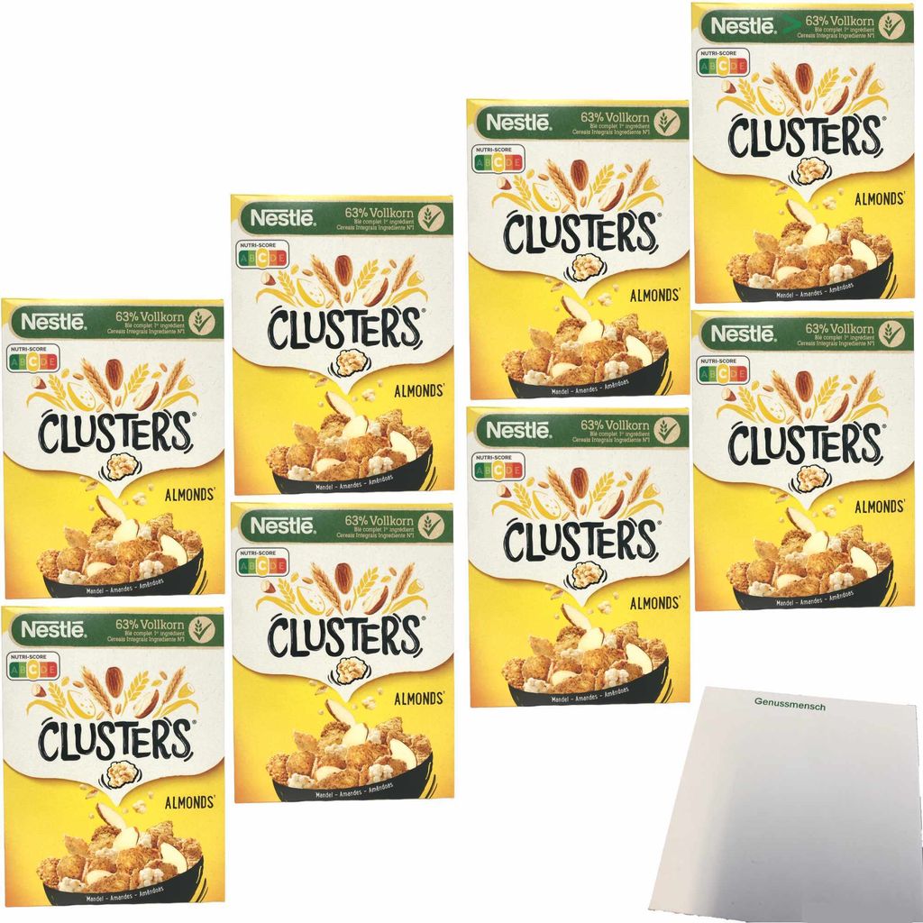 Nestle Clusters Mandel Cerealien 63% Vollkorn VPE (8x325g Packung) + usy Block