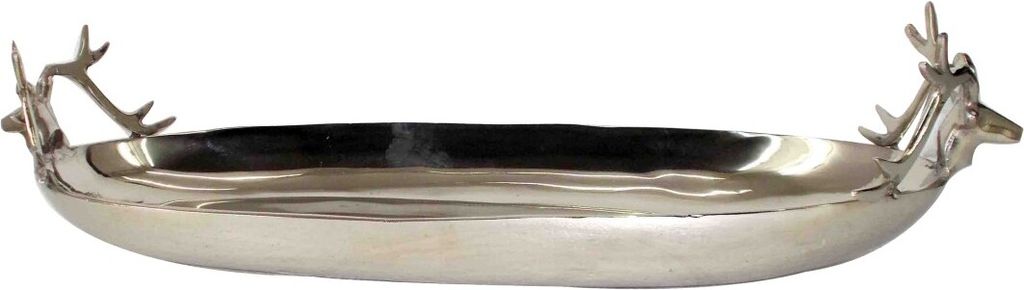 Deko Schale lang Gaia Aluminium poliert silber Hirsch Produktbild 
