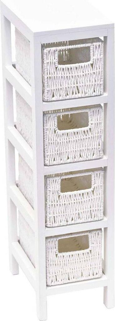 Möbel mdf weiss 4 körbe papiergeflecht - weiss - Tendance Produktbild 