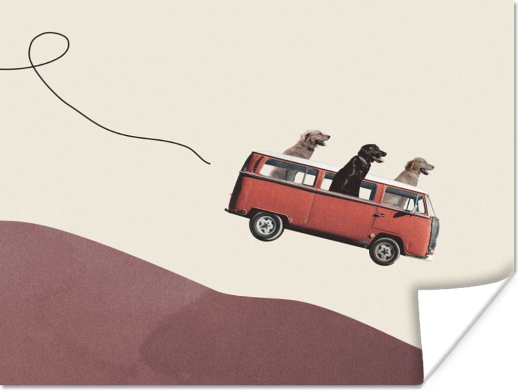 MuchoWow Poster Hund - Retro - Bus 80x60 cm - Kunst für zu Hause