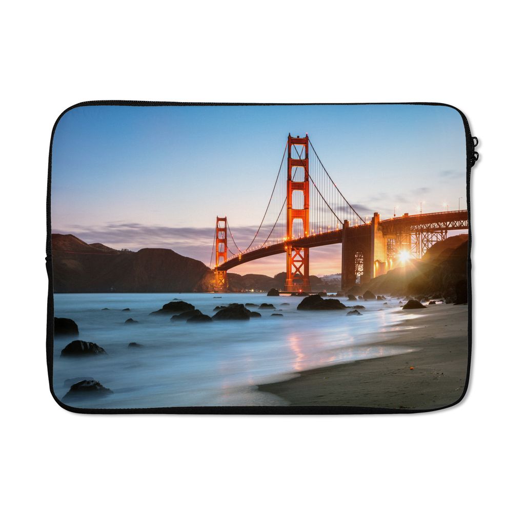 MuchoWow Laptop Hülle 13 Zoll Golden Gate Bridge mit blauem Sonnenuntergang und blauem Wasser Laptoptasche - Laptophülle - Sleeve - Rundumschutz