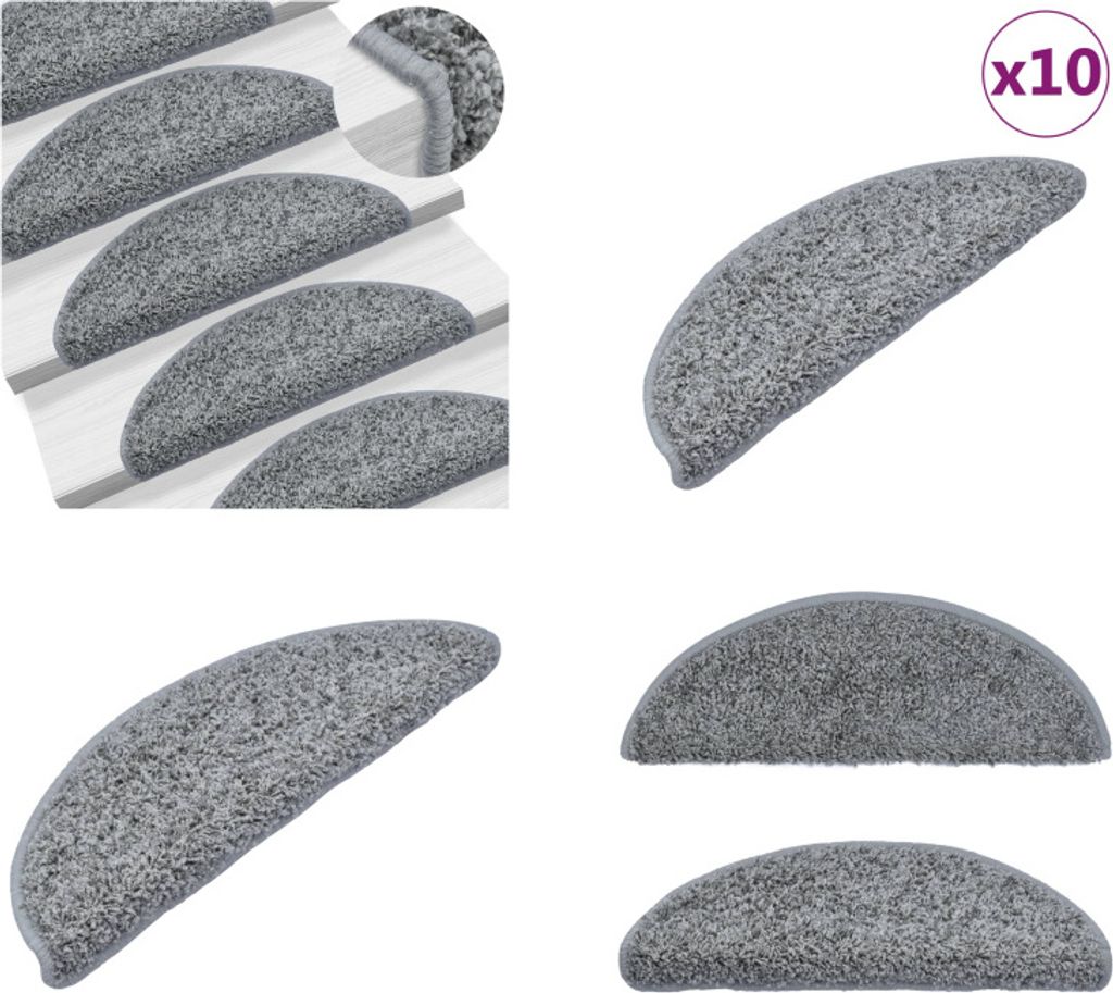 vidaXL Stufenmatten 10 Stk. 65x25 cm Grau - Treppenmatte - Treppenmatten - Treppenteppich - Treppenschutz