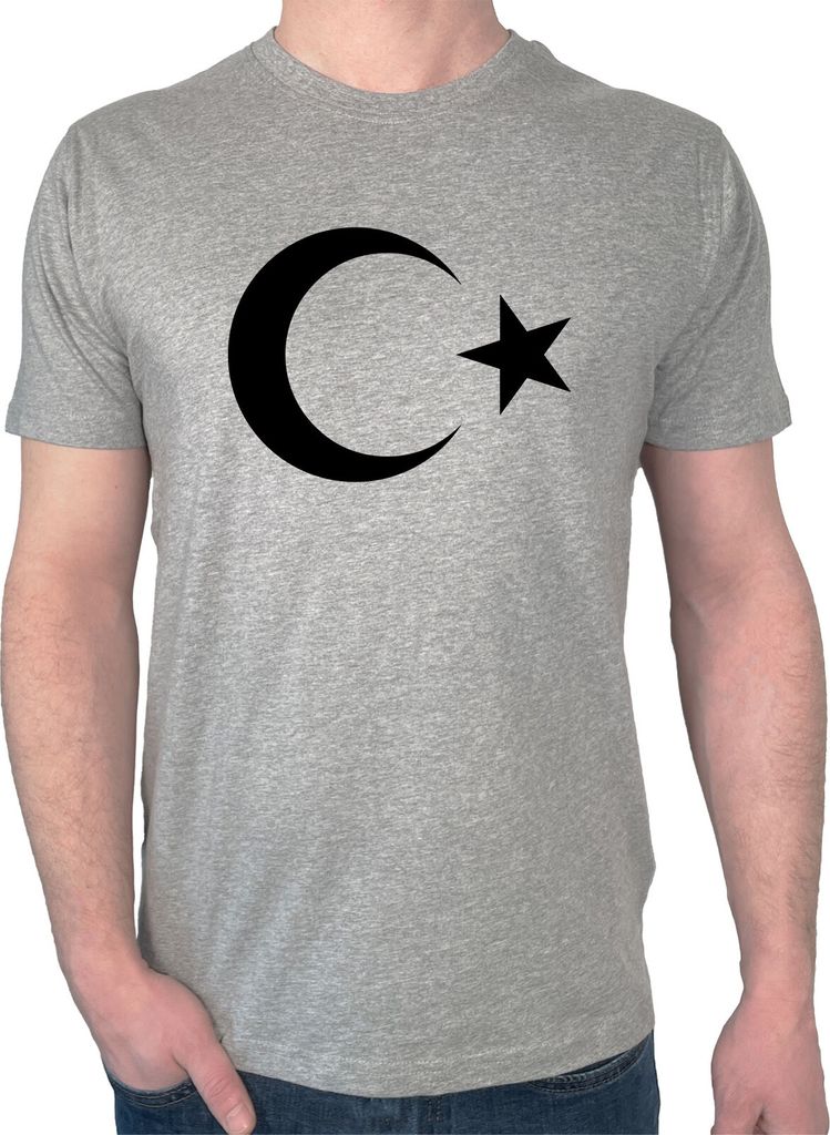 Huuraa Herren T-Shirt Türkei Halbmond und Stern M Sport Grey Bio Baumwolle Fairtrade Herrenshirt Geschenkidee