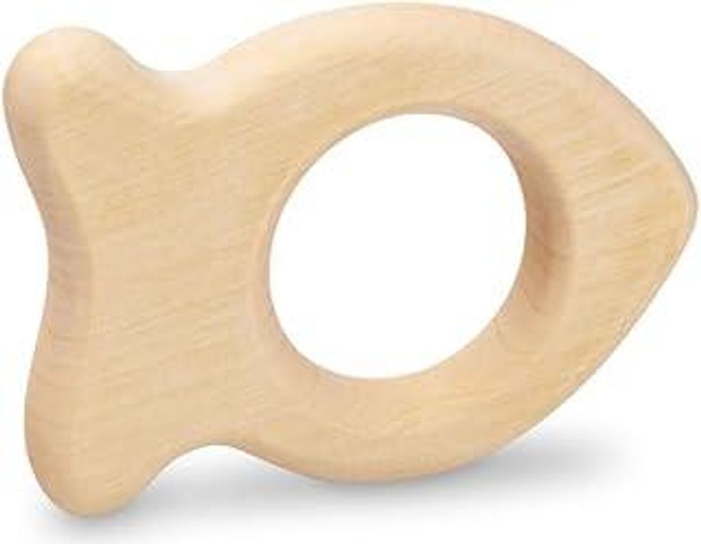 GRÜNSPECHT Holzgreifling, trainiert Greifsinn & Tastsinn, Ahornholz mit unbedenklichem Holzöl, Geschenk Spielzeug Baby, Fisch (570-V2)