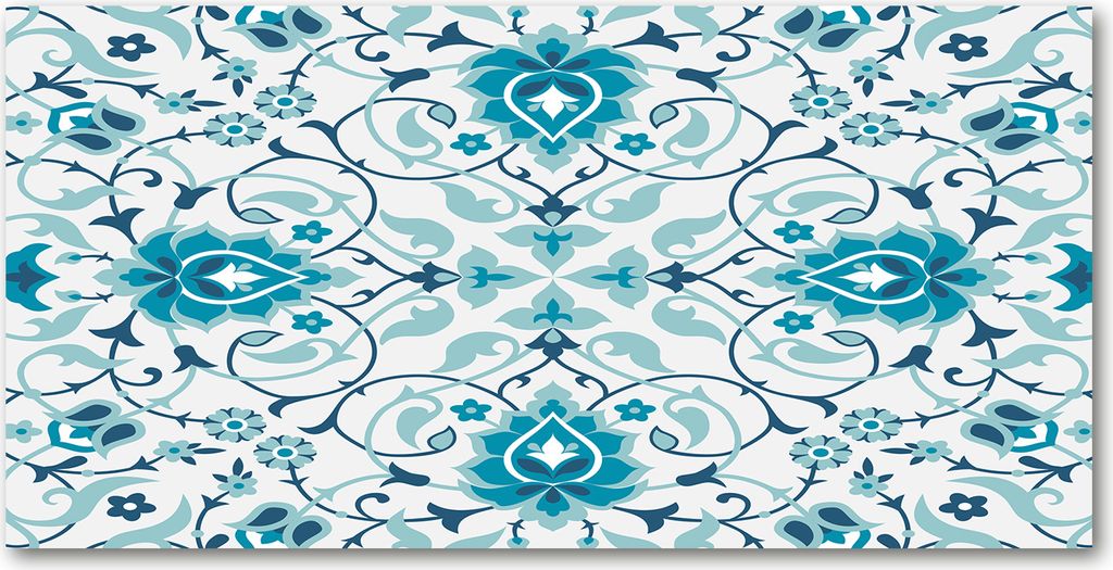 Tulup Glas-Bild - 100x50 -Wandkunst - Wandbild hinter gehärtetem Sicherheitsglas - Blumen & Pflanzen - Arabisches Muster - Blau