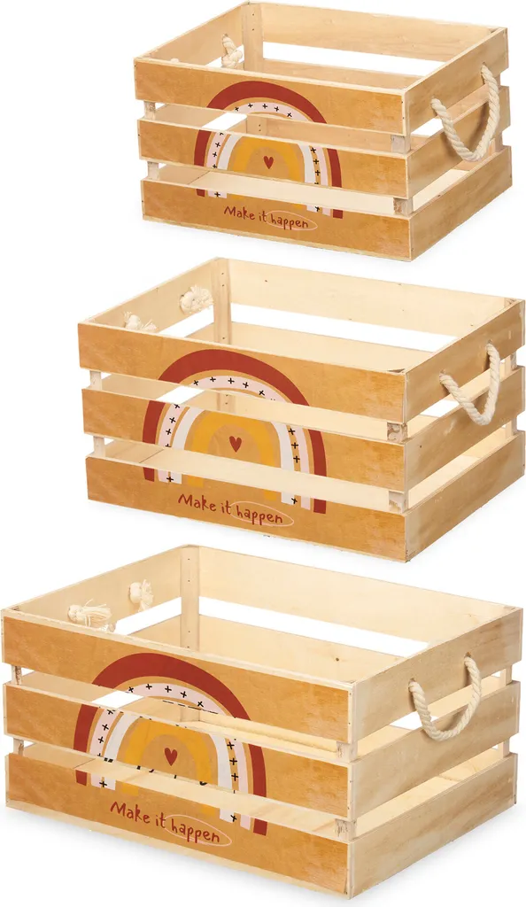 Boîtes en bois motif arc-en-ciel RAINBOW - Set de 3 boîtes gigognes