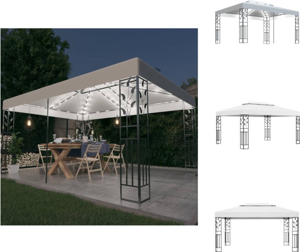 vidaXL Pavillon mit Doppeldach & LED-Lichterkette 3x4 m Weiß - Pavillons & Partyzelte