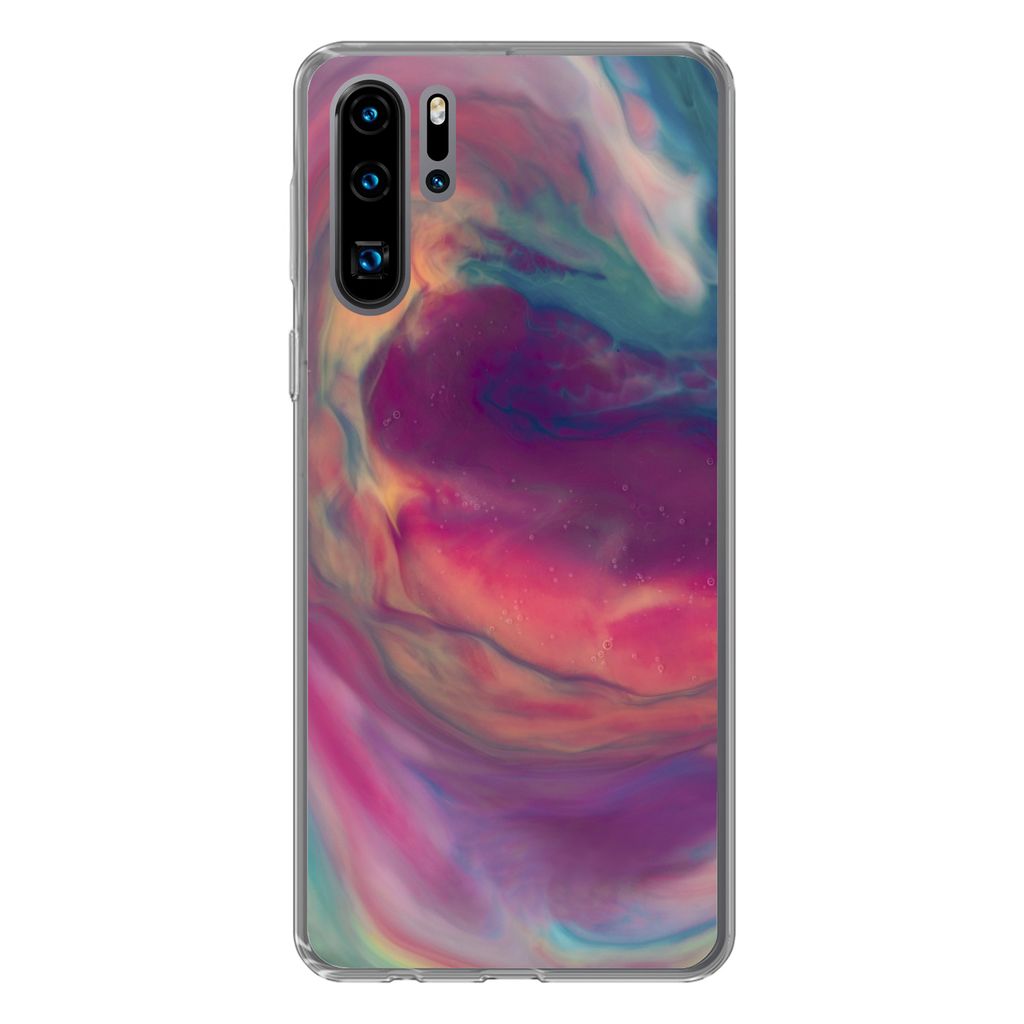 MuchoWow Handyhülle Schutzhülle Hülle für Huawei P30 Pro Flüssig - Rosa - Türkis - Abstrakt Silikon Softcase Handy Hülle - Schutzdeckel