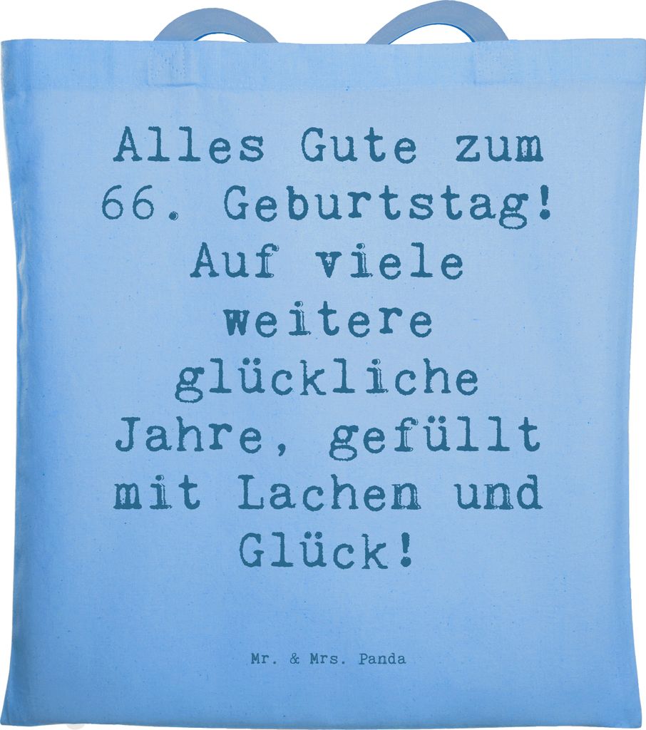 Mr. & Mrs. Panda Tote Bag Spruch 66. Geburtstag Glückwünsche - Sky Blue - Geschenk, feiern, Schultasche, Laptoptasche, Happy Birthday, Jutebeutel...