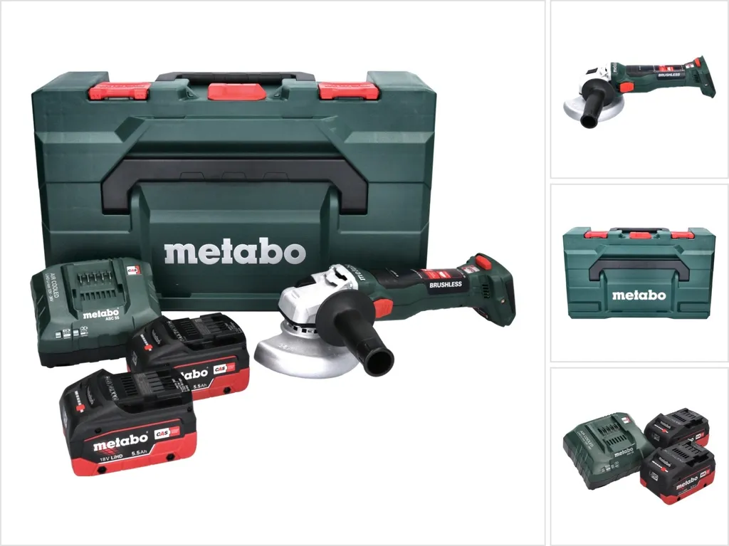 Meuleuse 125mm pour découpe métal et béton Metabo 18V avec 2 accus 5,5Ah