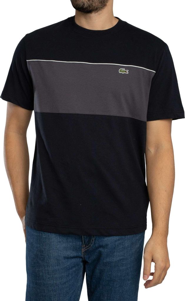 Lacoste Farbblock-Baumwoll-T-Shirt, Schwarz XL