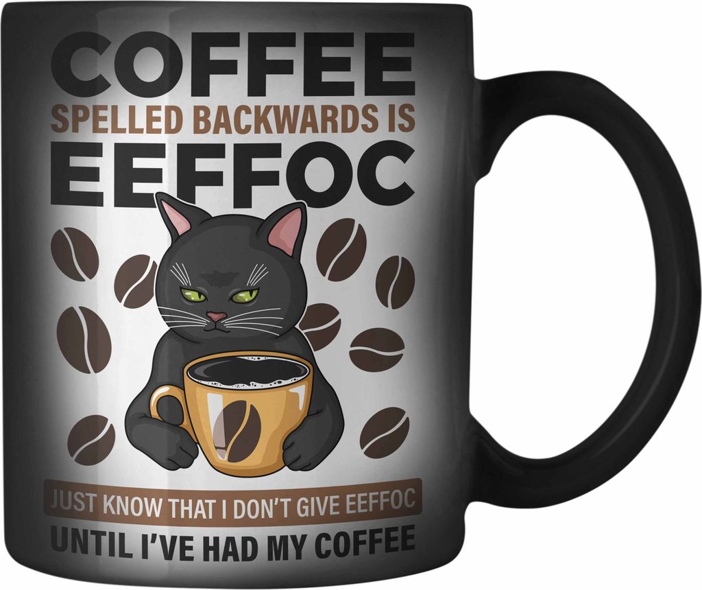 Trendation - Lustige Farbwechsel Zauber-Tassen Für Frauen Männer Geschenk - Coffee Spelled Backwards Is Effoc - Lustiger Spruch Karabiner Farbwec...