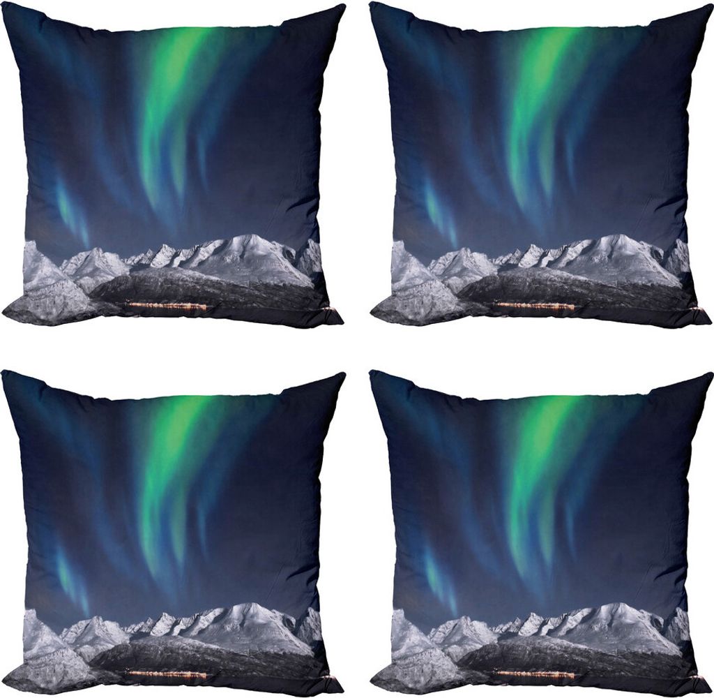 ABAKUHAUS Himmel Kissenbezug Set (4 Stück), Northern Nacht Norwegen Sonnen, Moderner Doppelseitiger Digitaldruck, 40 cm x 40 cm, Grün Dunkelblau