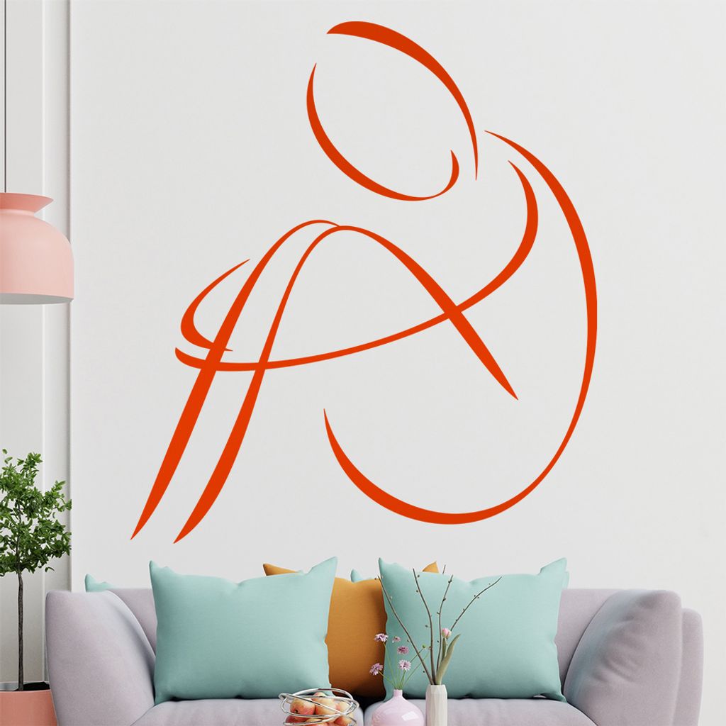 Mensch sitzend - Linien Wandtattoo in 6 Größen - Wandaufkleber Wall Sticker - Dekoration, Küche, Wohnzimmer, Schlafzimmer, Badezimmer