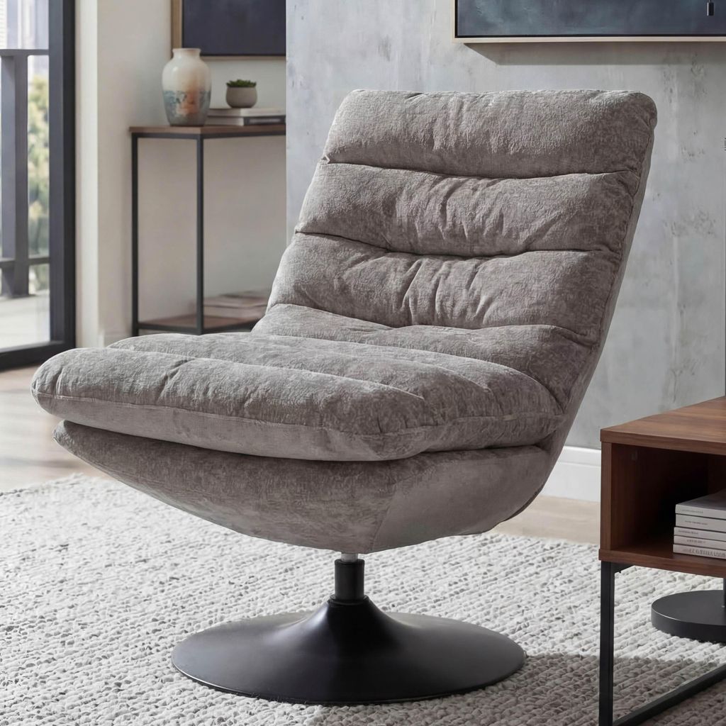 Loungesessel MCW-Q29, Cocktail-/Polster-/Relaxsessel Sessel drehbar Stoff Chenille (470g/m²) Stahl taupe-creme