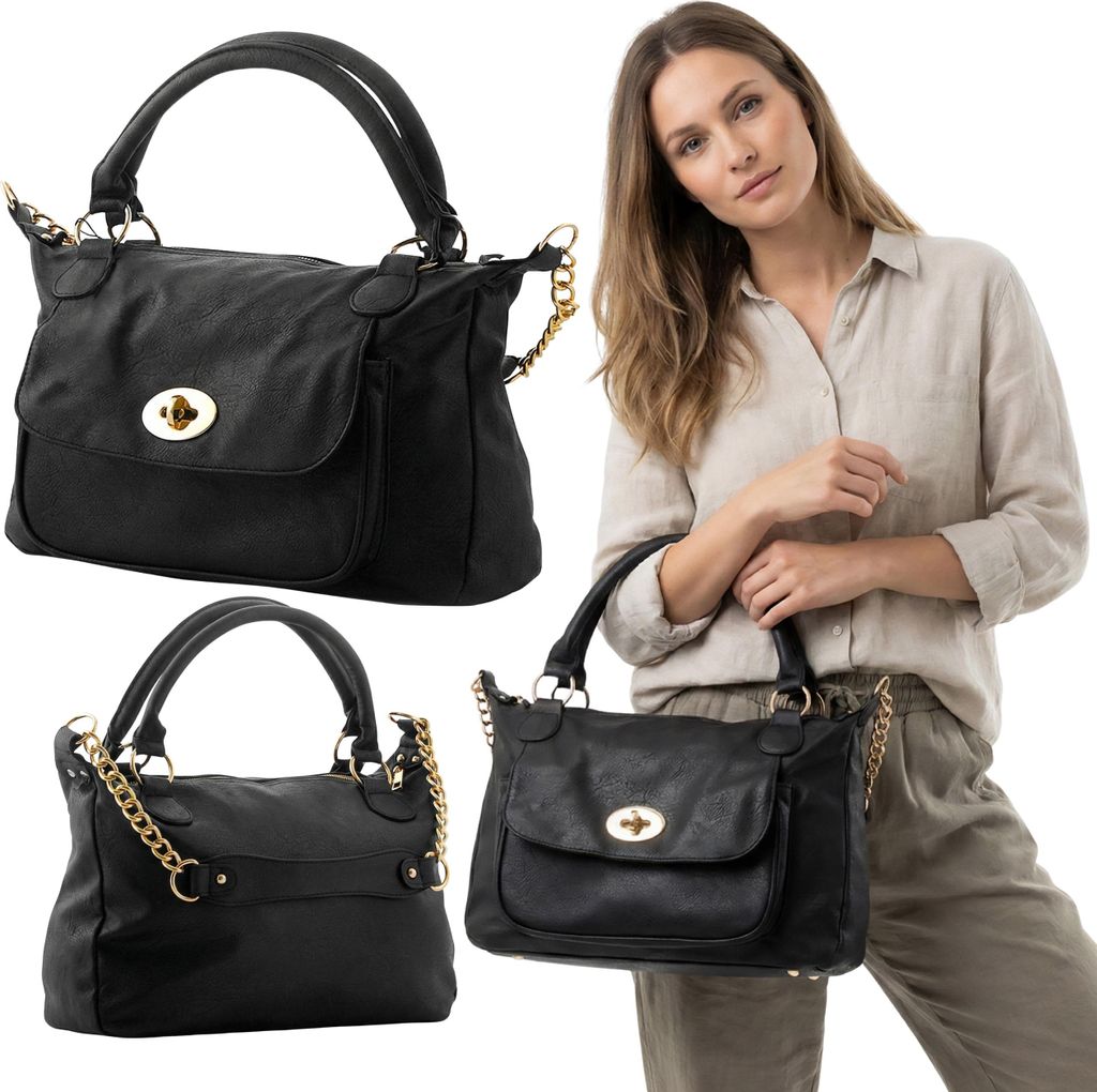 Elegante schwarze Damen-Shopper-Tasche mit Kette – geräumig und stilvoll Einheitsgröße