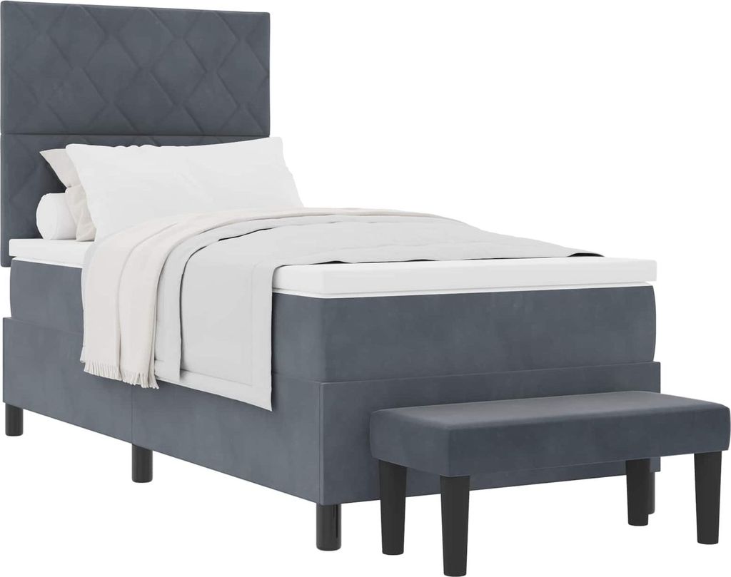 (Robust Möbel)Boxspringbett - Einzelbett/Jugendbett mit Lattenrost - mit Matratze Dunkelgrau 100x200cm Samt - Klassische Betten DEMöbel566267