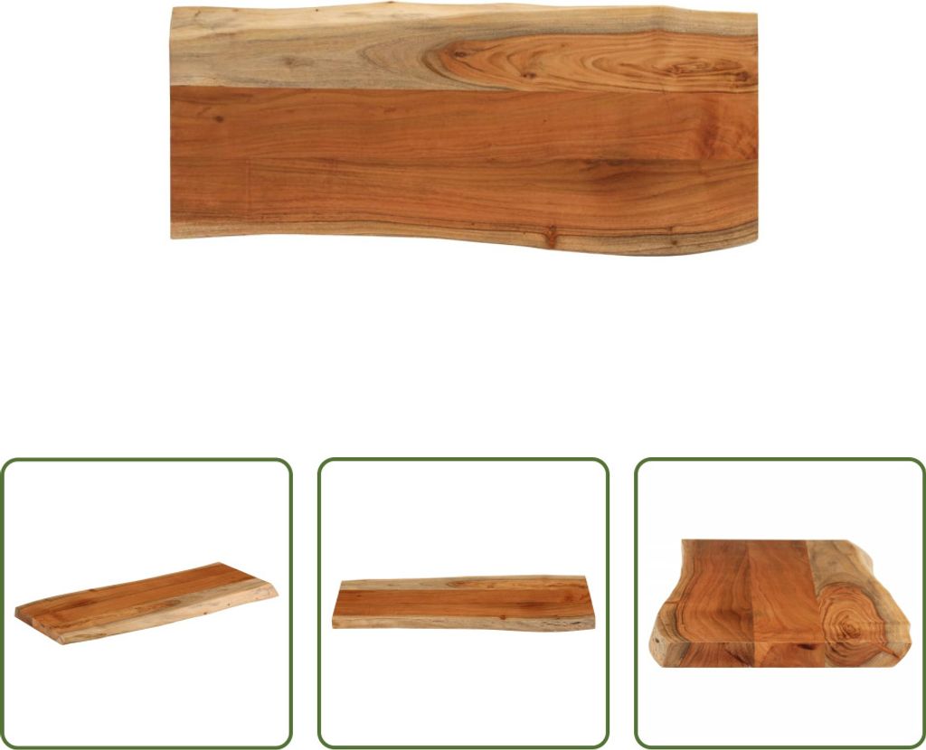 The Living Store Tischplatte 80x40x3,8 cm Rechteckig Massivholz Akazie Baumkante