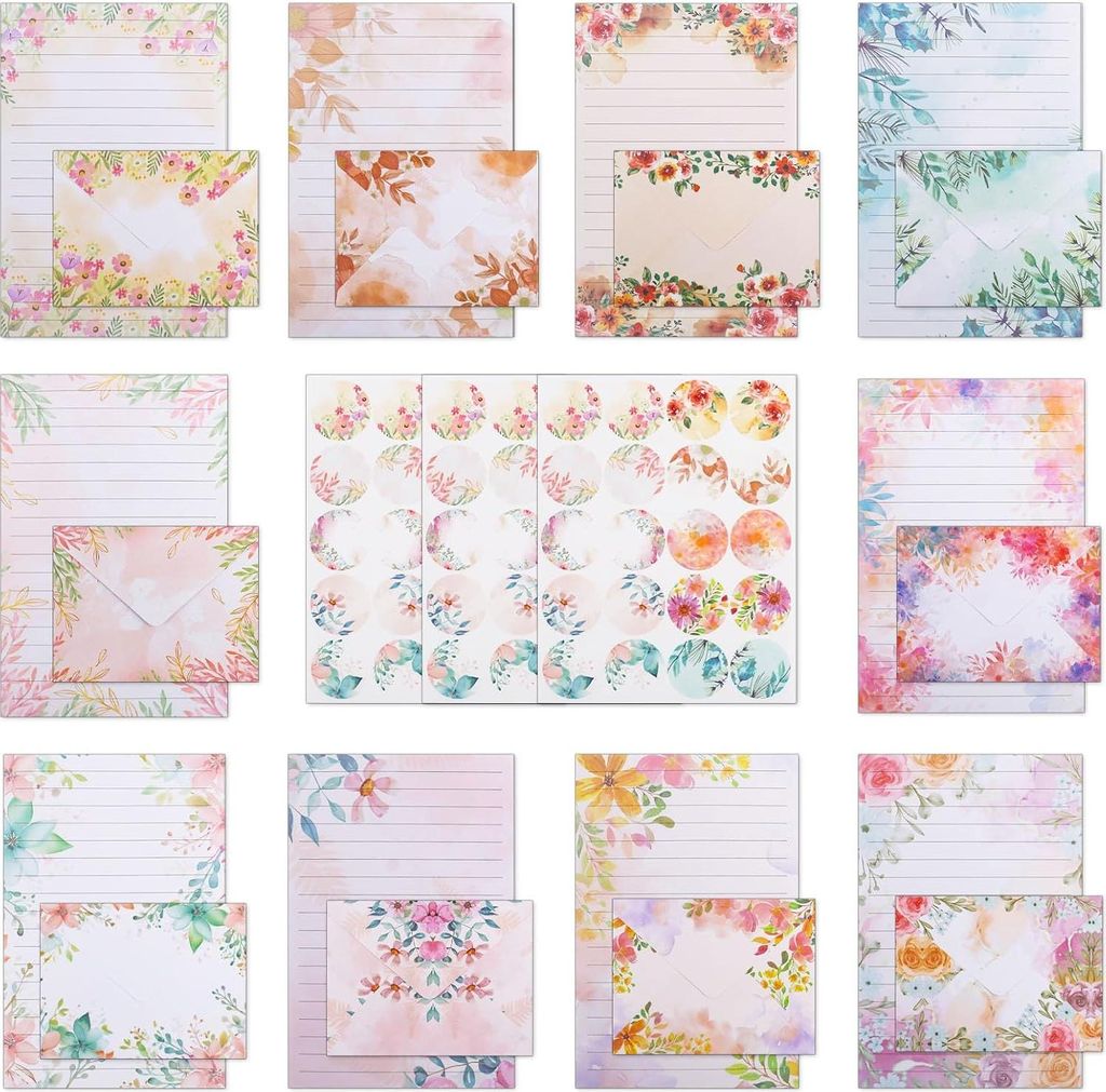 Aquarell Briefpapier Set - 160 Teile - Kinderbriefpapier - Liniertes Papier - Vintage Designs für kreativen Gebrauch